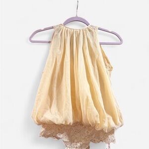 Light yellow  Sleeveless babydoll Blouse with attached lace thong bodysuit.